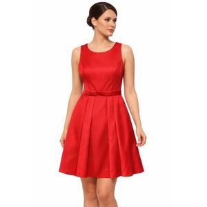Zac Posen Womens Red Fit & Flare Cocktail Dress 8 USA Lace Up Back Pockets Party